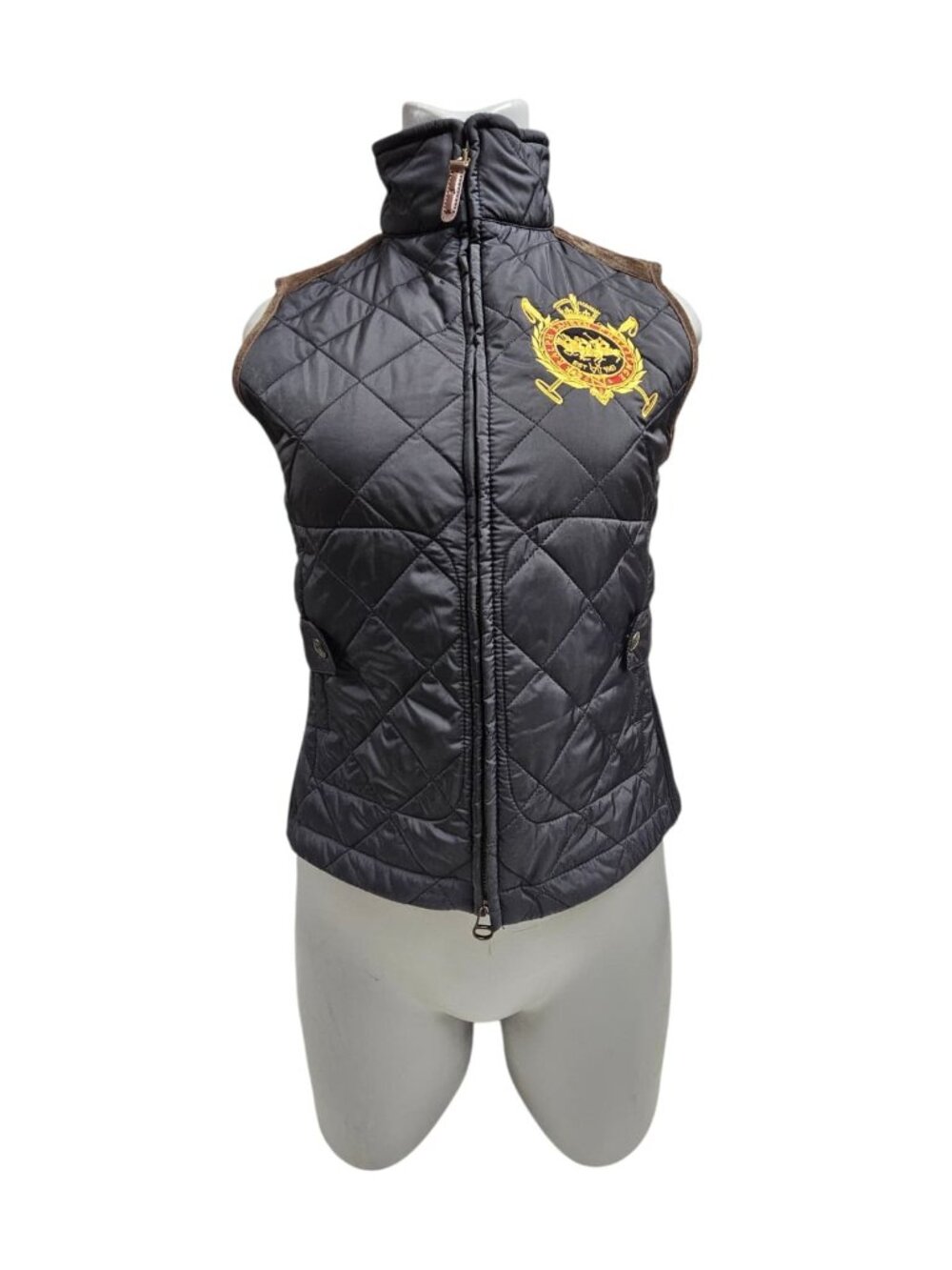 Polo Ralph Lauren Women's Suede Leather Trimmed Quilted Crest Logo Vest . Small